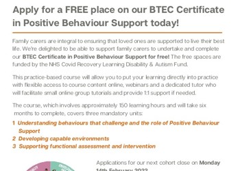 BTEC Certificate in Positive Behaviour Support for free!