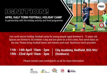 FREE April Holiday Football Camp (for school age children between 6-12 in receipt of benefits related free school meals)